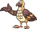 Female cartoon quail with a presenting hand gesture