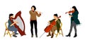 Female quartet orchestra music artist vector illustration.