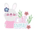 Female rabbit cartoon cute animal characters flowers nature design Royalty Free Stock Photo