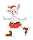 Female rabbit in skirt and Christmas hat skates