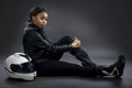 Female Race Car Driver or Stunt Woman or Motorcyclist Royalty Free Stock Photo