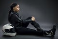 Female Race Car Driver or Stunt Woman or Motorcyclist Royalty Free Stock Photo