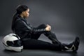 Female Race Car Driver or Stunt Woman or Motorcyclist Royalty Free Stock Photo