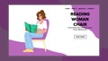 female reading woman chair vector