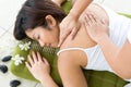 Female receiving back massage in spa Royalty Free Stock Photo