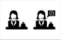 Female receptionist icon. Woman hotel customer service vector icons. Help and information call center sign. Front officer desk Royalty Free Stock Photo