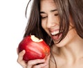 Female red bitten apple Royalty Free Stock Photo