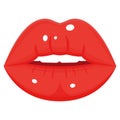 Female red glossy kiss, glamour mouth and sensuality