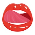 Female red glossy kiss with sensual tongue