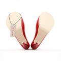 Womens red high-heeled shoes image 3D high quality rendering. Red sale tag. Royalty Free Stock Photo