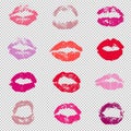 Female Red Lips Lipstick Kiss Print Set transparent background Royalty Free Stock Photo