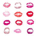 Female Red Lips Lipstick Kiss Print Set White background Royalty Free Stock Photo