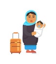 Female Refugee with Newborn Baby and Suitcase