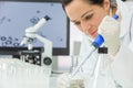 Female Research Scientist With Pipette & Flask In Laboratory Royalty Free Stock Photo