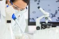 Female Research Scientist With Pipette & Flask In Laboratory Royalty Free Stock Photo