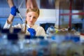 Female researcher carrying out research in a physics/chemistry lab Royalty Free Stock Photo