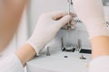 Female researcher doing research in a chemistry lab. Gas chromatograph Royalty Free Stock Photo