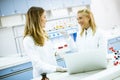 Female researchers in white lab coat using laptop while working in the laboratory Royalty Free Stock Photo