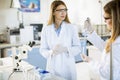 Female researchers in white lab coat working in the laboratory Royalty Free Stock Photo