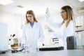 Female researchers in white lab coat working in the laboratory Royalty Free Stock Photo