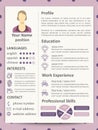 Female resume template with infographics elements and line icons