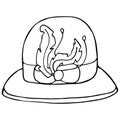 Female retro hat on a white background. Doodle outline vector illustration