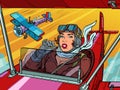 female retro pilot. professional military pilot Pop art retro illustration