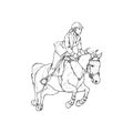 Female rider - jumping horse outline black and white Royalty Free Stock Photo