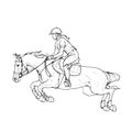 Female rider - jumping horse outline black and white Royalty Free Stock Photo