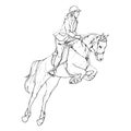 Female rider - jumping horse outline black and white Royalty Free Stock Photo