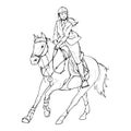 Female rider - jumping horse outline black and white Royalty Free Stock Photo