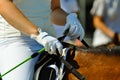 Female riders hands holding reins