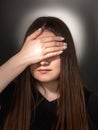 Female rights family abuse woman covering eyes