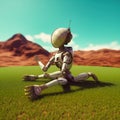 female robot doing yoga on green grass, Generative AI