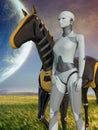 Female Robot & Robot Horse on a Deserted Planet Royalty Free Stock Photo