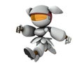 A female robot that runs with a large stride. Energetic and strong vitality. A cute white robot with artificial intelligence. Royalty Free Stock Photo