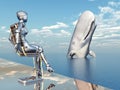 Female Robot and Sperm Whale Royalty Free Stock Photo