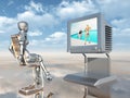 Female robot watching TV Royalty Free Stock Photo