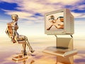 Female robot watching TV Royalty Free Stock Photo