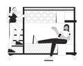 Female roommates in bunkbed flat line black white vector characters Royalty Free Stock Photo