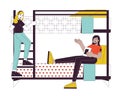 Female roommates in bunkbed flat line color vector characters
