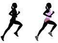 Female runner in color sportswear and silhouette with detailed outlines