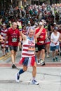 Female runner wears America colors at Atlanta Peachtree Road Race