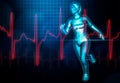 Female running and heartbeat electrocardiogram or ekg curve 3d rendering illustration. Sport, healthcare, medical, health, science