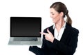 Female sales executive presenting new laptop Royalty Free Stock Photo