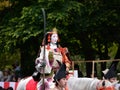 Female samurai warrior at Jidai Matsuri parade, Japan. Royalty Free Stock Photo