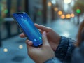 Female scanning fingerprint on smartphone, fingerprint identification on mobile phone to access personal financial data Royalty Free Stock Photo