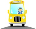 Female school bus driver in a yellow school bus