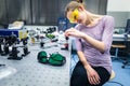 Female scientist doing research in a quantum optics lab Royalty Free Stock Photo