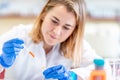 female scientist conducts chemical experiments in a research laboratory Royalty Free Stock Photo